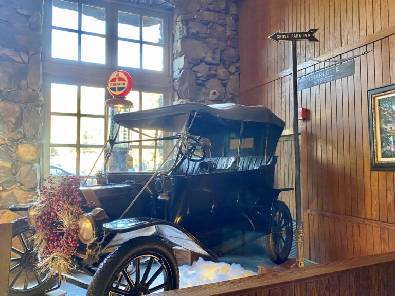 1913 Ford Model T and Standard Oil Gas Pump, Great Hall, Grove Park Inn, Grove Park-Sunset, Asheville, NC
